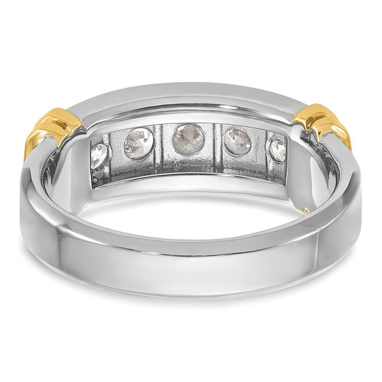 14k Two-tone Men's Polished and Grooved 5-Stone 1 Carat AA Quality Diamond Ring