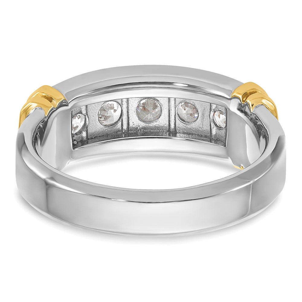 14k Two-tone Men's Polished and Grooved 5-Stone 1 Carat AA Quality Diamond Ring