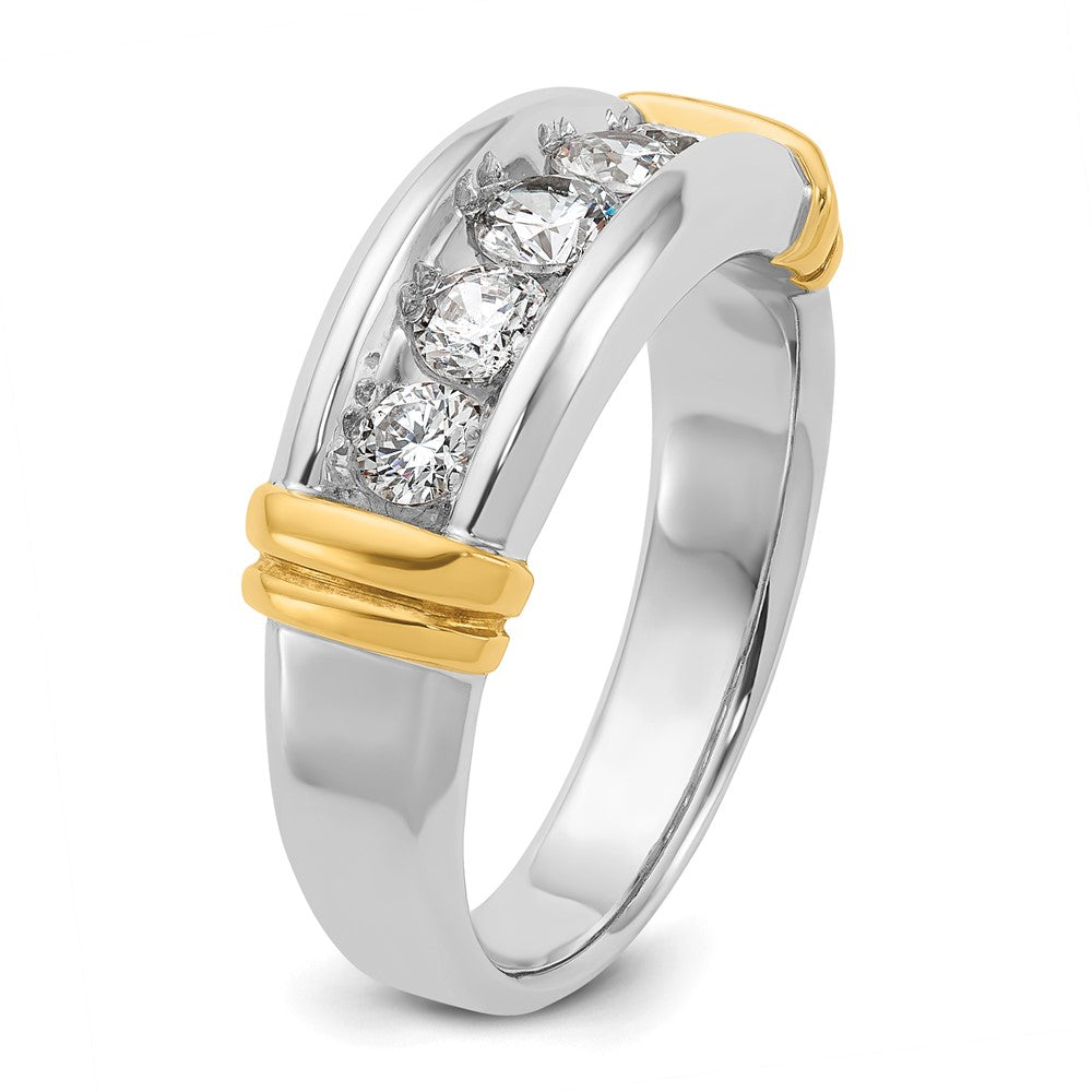 14k Two-tone Men's Polished and Grooved 5-Stone 1 Carat AA Quality Diamond Ring