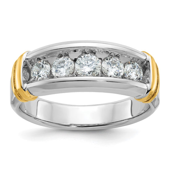 14k Two-tone Men's Polished and Grooved 5-Stone 1 Carat AA Quality Diamond Ring