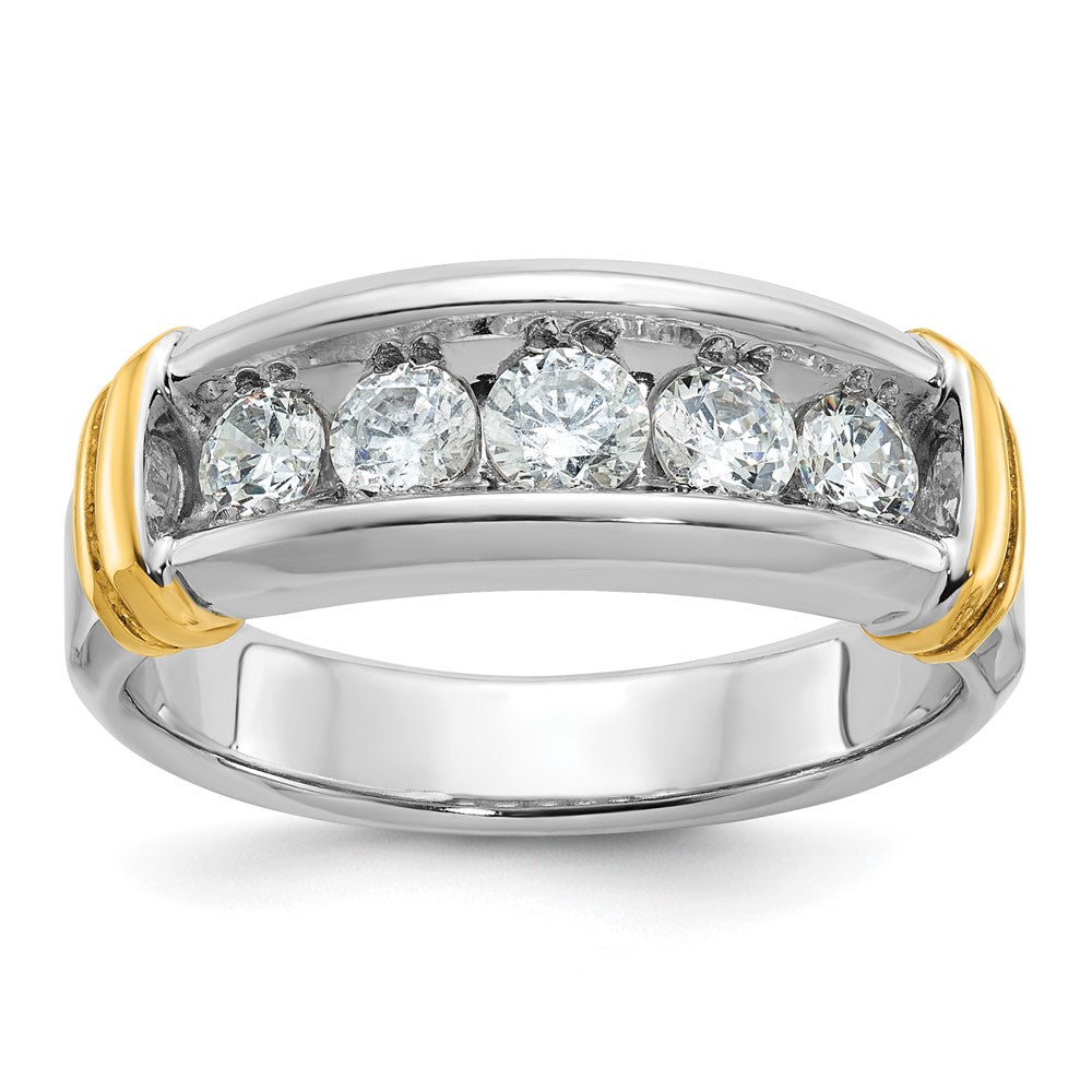 14k Two-tone Men's Polished and Grooved 5-Stone 1 Carat AA Quality Diamond Ring