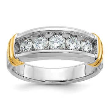 14k Two-tone Men's Polished and Grooved 5-Stone 1 Carat AA Quality Diamond Ring