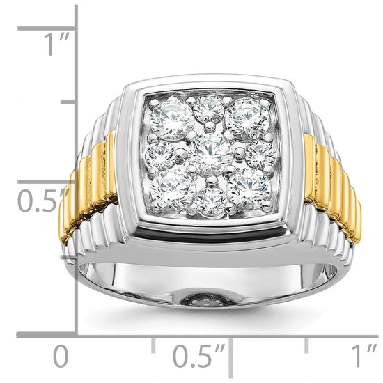 10k Two-tone Men's Polished and Textured 1 Carat A Quality Diamond Cluster Ring