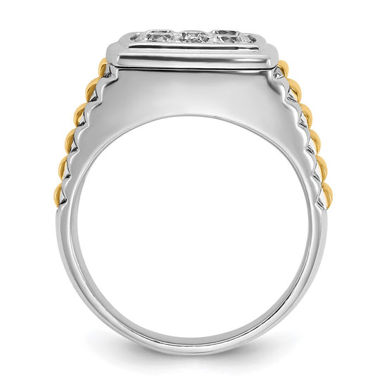 14k Two-tone Men's Polished and Textured 1 Carat AA Quality Diamond Cluster Ring