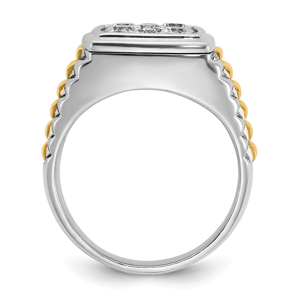 14k Two-tone Men's Polished and Textured 1 Carat AA Quality Diamond Cluster Ring