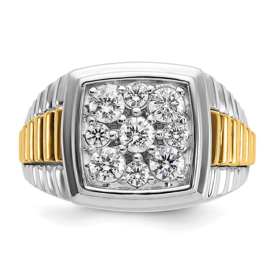 14k Two-tone Men's Polished and Textured 1 Carat AA Quality Diamond Cluster Ring