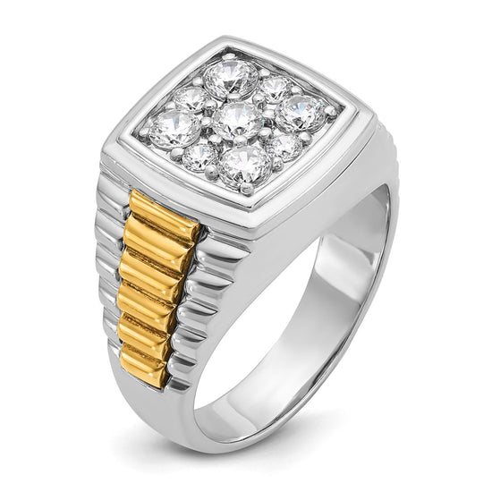 14k Two-tone Men's Polished and Textured 1 Carat AA Quality Diamond Cluster Ring