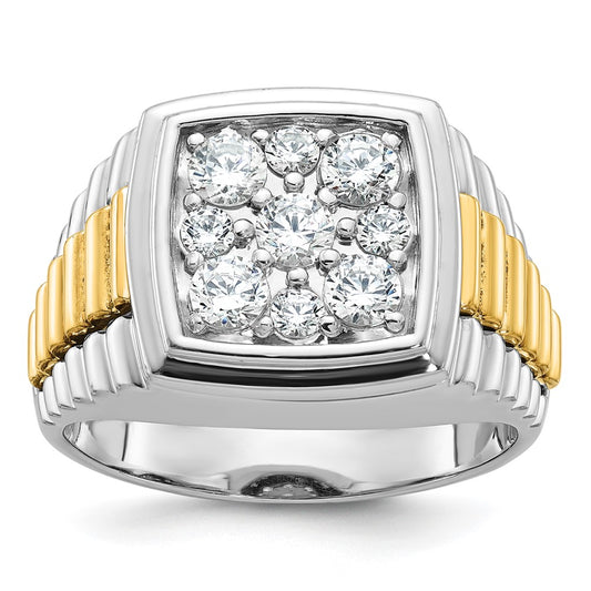 14k Two-tone Men's Polished and Textured 1 Carat AA Quality Diamond Cluster Ring