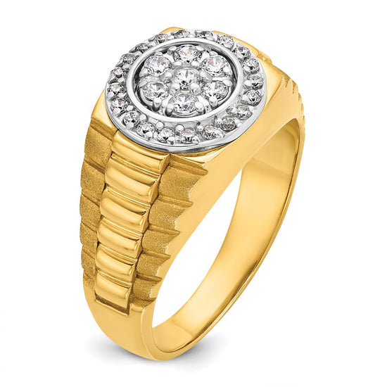 IBGoodman 14k Two-tone Men's Polished Satin and Ribbed Round Cluster Ring Mounting