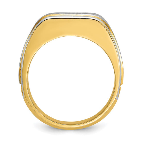 14k Two-tone Men's Polished and Satin 1ct carat Diamond Complete Ring