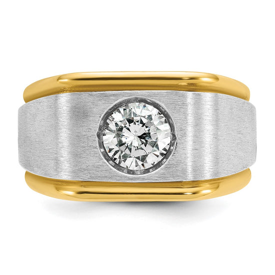 14k Two-tone Men's Polished and Satin 1ct carat Diamond Complete Ring