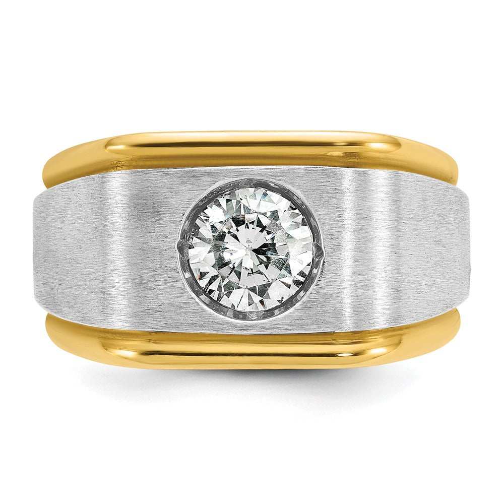 14k Two-tone Men's Polished and Satin 1ct carat Diamond Complete Ring