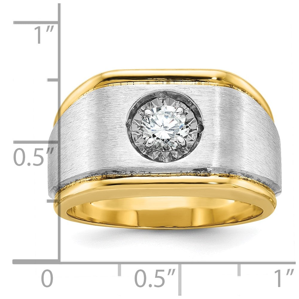 14k Two-tone Men's Polished and Satin 1ct carat Diamond Complete Ring