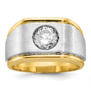 14k Two-tone Men's Polished and Satin 1ct carat Diamond Complete Ring