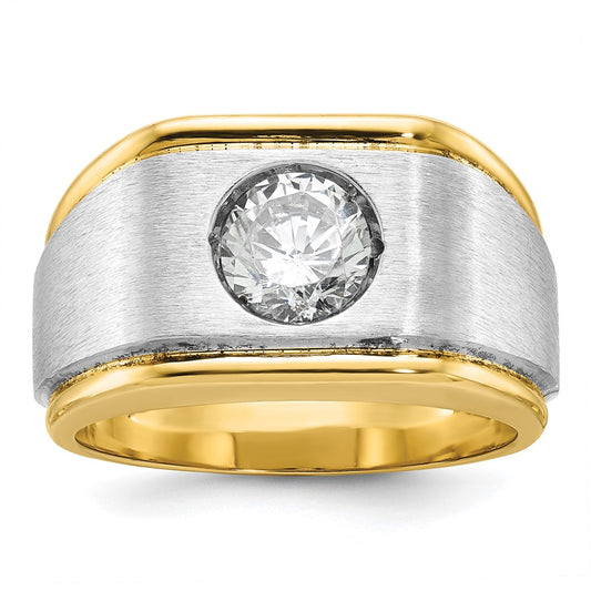 14k Two-tone Men's Polished and Satin 1ct carat Diamond Complete Ring