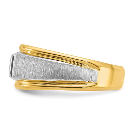 14k Two-tone Men's Polished and Satin 1/4 carat Diamond Complete Ring