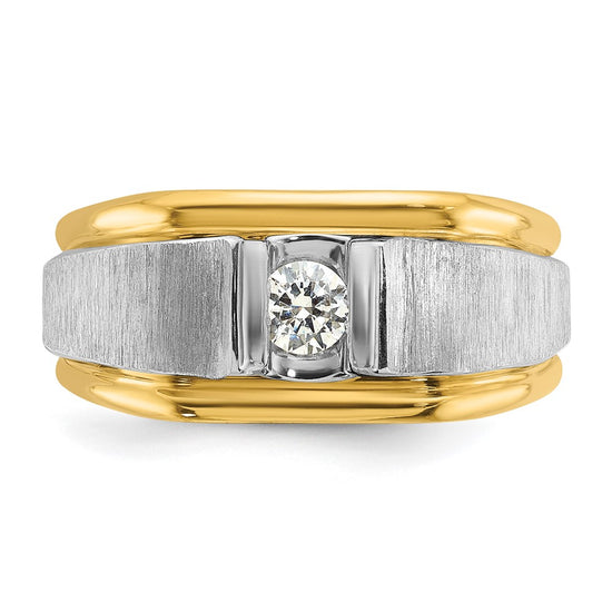 14k Two-tone Men's Polished and Satin 1/4 carat Diamond Complete Ring