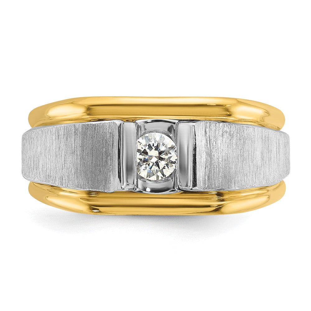 14k Two-tone Men's Polished and Satin 1/4 carat Diamond Complete Ring