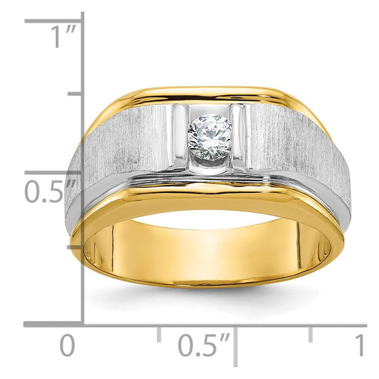 14k Two-tone Men's Polished and Satin 1/4 carat Diamond Complete Ring