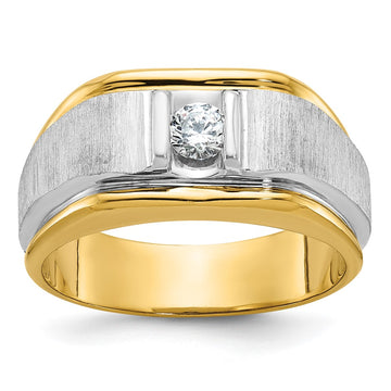 14k Two-tone Men's Polished and Satin 1/4 carat Diamond Complete Ring