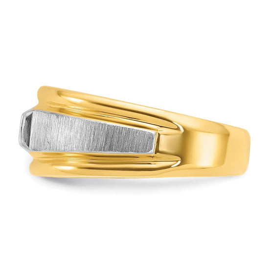 14k Two-tone Men's Polished and Satin 1/4 carat Diamond Complete Ring