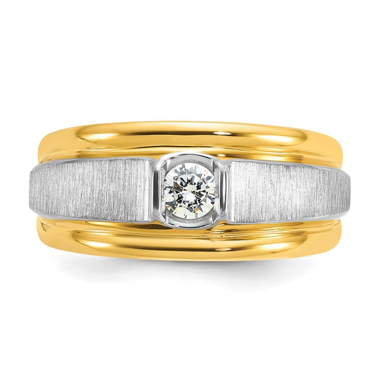 14k Two-tone Men's Polished and Satin 1/4 carat Diamond Complete Ring