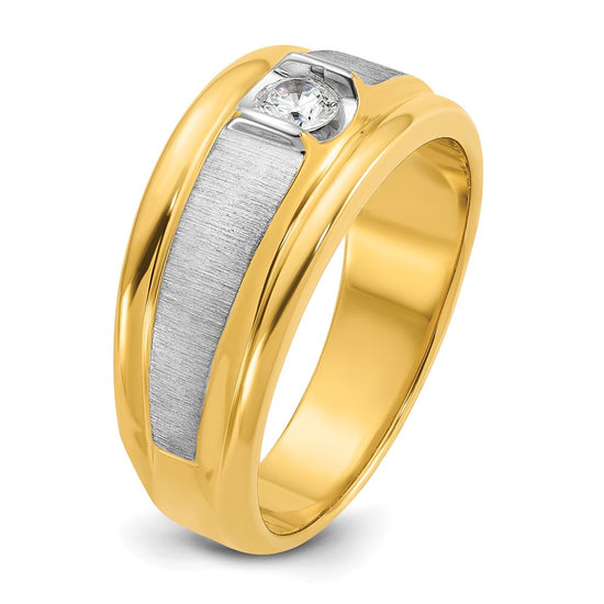 14k Two-tone Men's Polished and Satin 1/4 carat Diamond Complete Ring