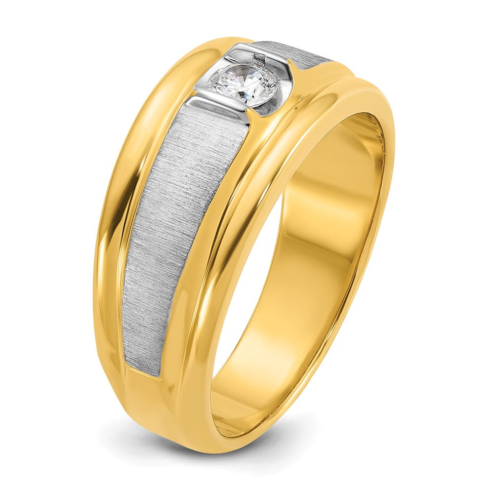 14k Two-tone Men's Polished and Satin 1/4 carat Diamond Complete Ring