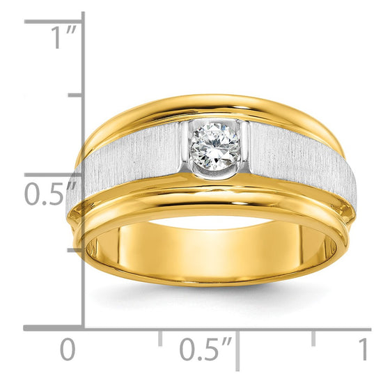 14k Two-tone Men's Polished and Satin 1/4 carat Diamond Complete Ring