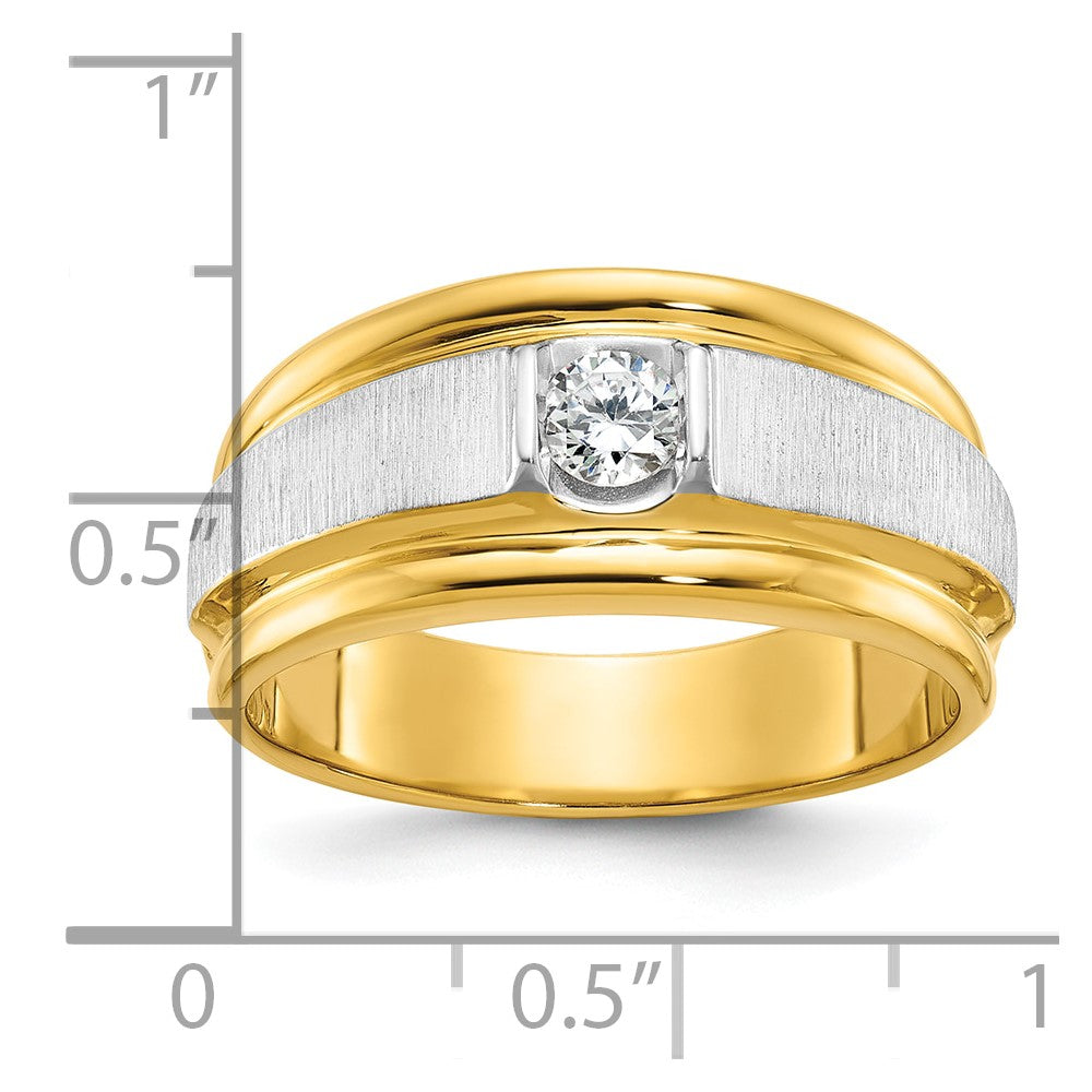 14k Two-tone Men's Polished and Satin 1/4 carat Diamond Complete Ring
