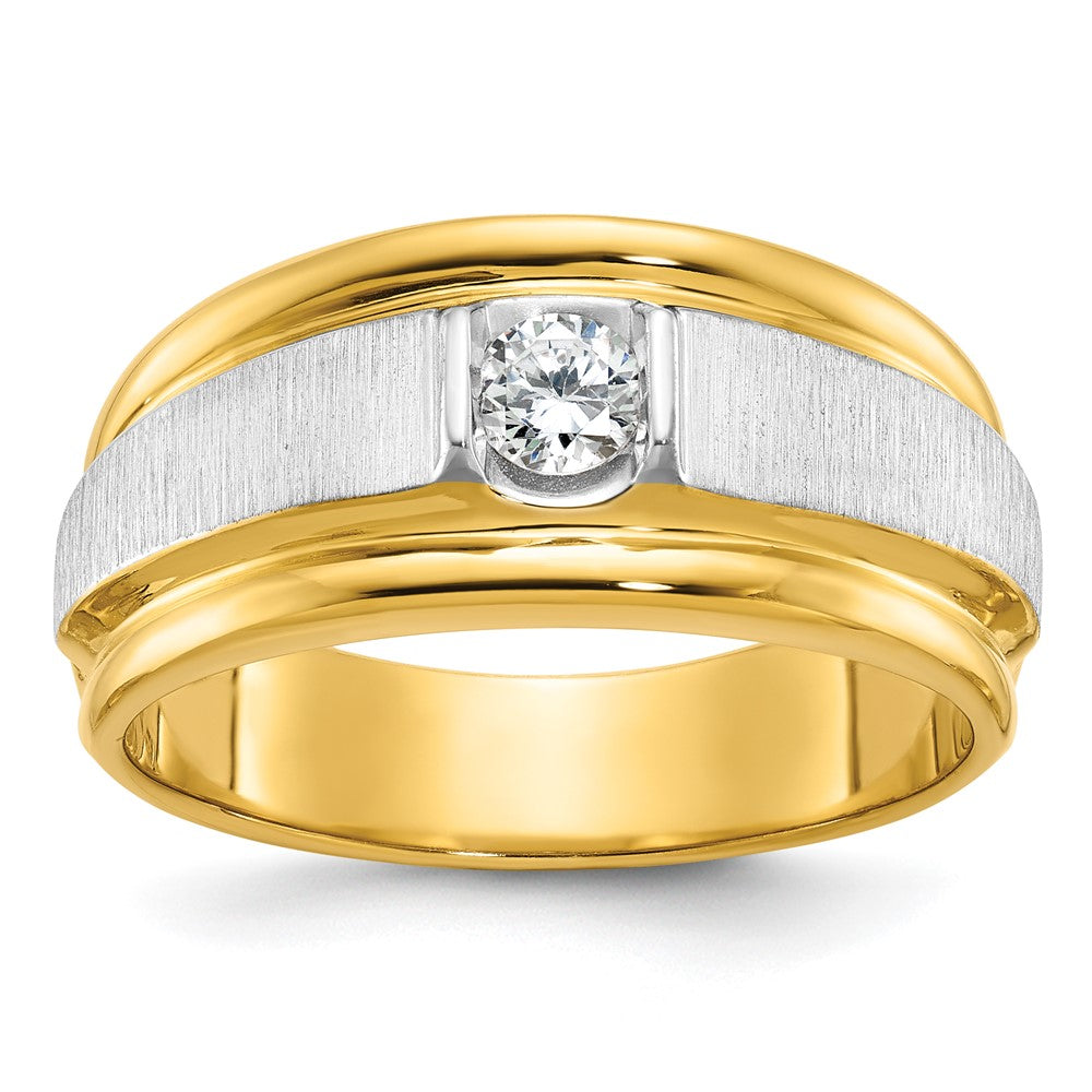 14k Two-tone Men's Polished and Satin 1/4 carat Diamond Complete Ring