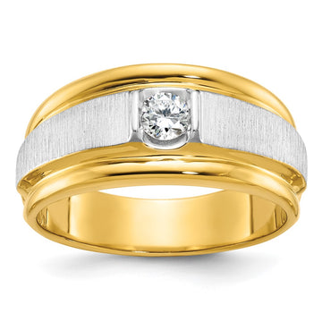 14k Two-tone Men's Polished and Satin 1/4 carat Diamond Complete Ring