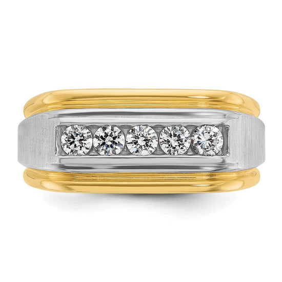 IBGoodman 14k Two-tone Men's Polished Satin and Grooved 5-Stone 1/2 Carat A Quality Diamond Ring