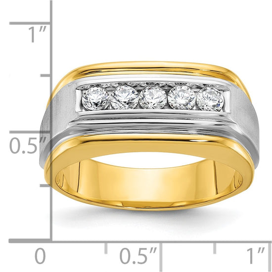 IBGoodman 14k Two-tone Men's Polished Satin and Grooved 5-Stone 1/2 Carat A Quality Diamond Ring
