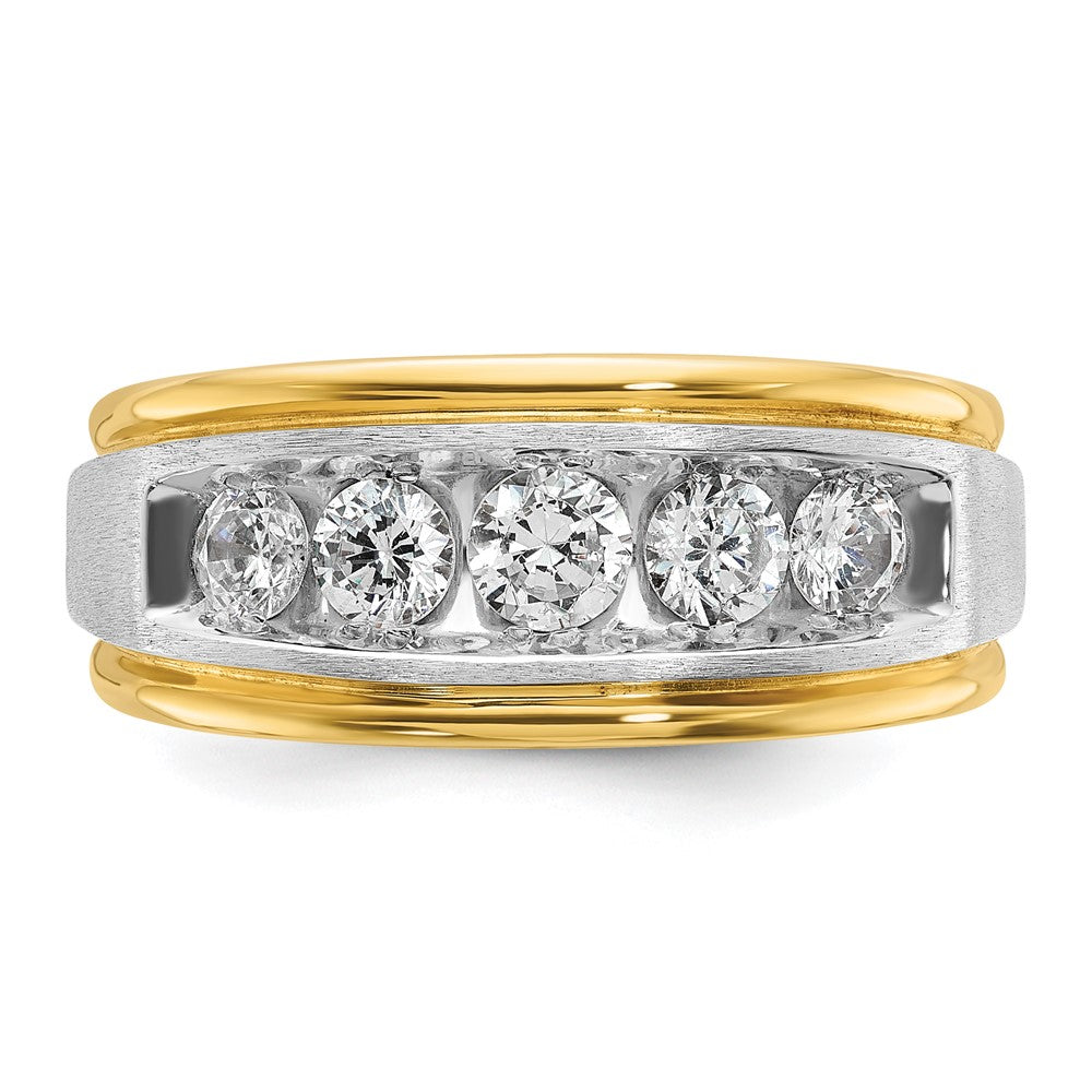 IBGoodman 14k Two-tone Men's Polished Satin and Grooved 5-Stone Ring Mounting