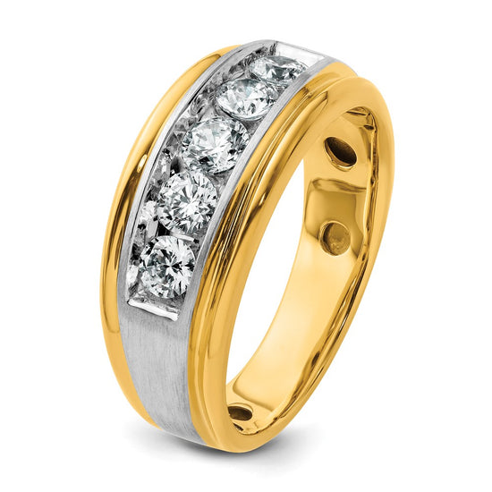 14k Two-tone Men's Polished Satin and Grooved 5-Stone 1 Carat AA Quality Diamond Ring