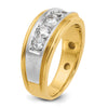 14k Two-tone Men's Polished Satin and Grooved 5-Stone 1 Carat AA Quality Diamond Ring