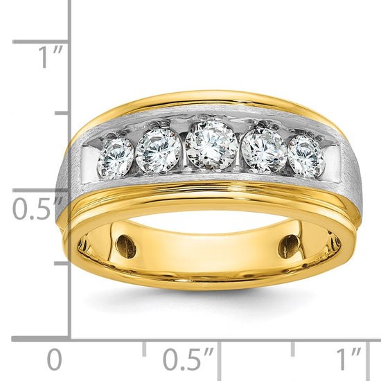 IBGoodman 14k Two-tone Men's Polished Satin and Grooved 5-Stone Ring Mounting