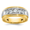 14k Two-tone Men's Polished Satin and Grooved 5-Stone 1 Carat AA Quality Diamond Ring
