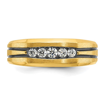 IBGoodman 14k Men's Polished Satin and Grooved 5-Stone Ring Mounting