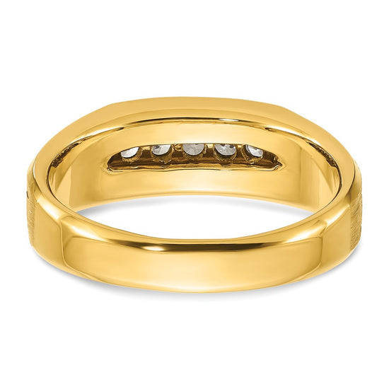 IBGoodman 14k Men's Polished Satin and Grooved 5-Stone Ring Mounting