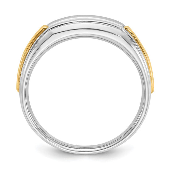 14k Two-tone Men's Polished and Grooved 5-Stone 1/4 Carat AA Quality Diamond Ring