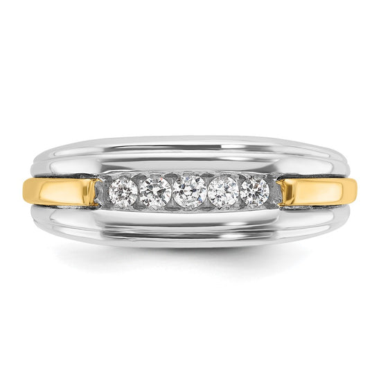 IBGoodman 14k Two-tone Men's Polished and Grooved 5-Stone Ring Mounting