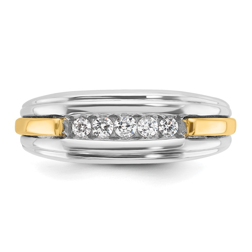 IBGoodman 14k Two-tone Men's Polished and Grooved 5-Stone Ring Mounting