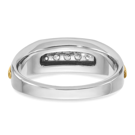 14k Two-tone Men's Polished and Grooved 5-Stone 1/4 Carat AA Quality Diamond Ring