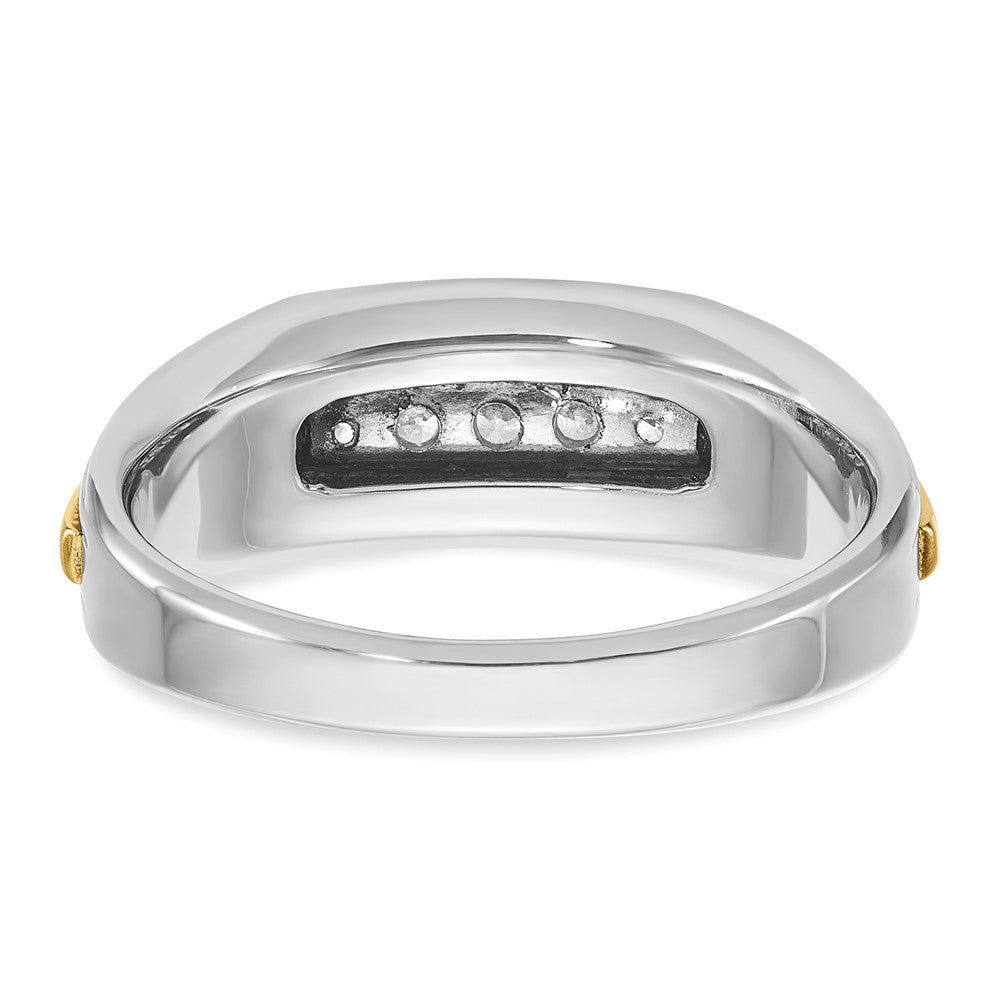 14k Two-tone Men's Polished and Grooved 5-Stone 1/4 Carat AA Quality Diamond Ring