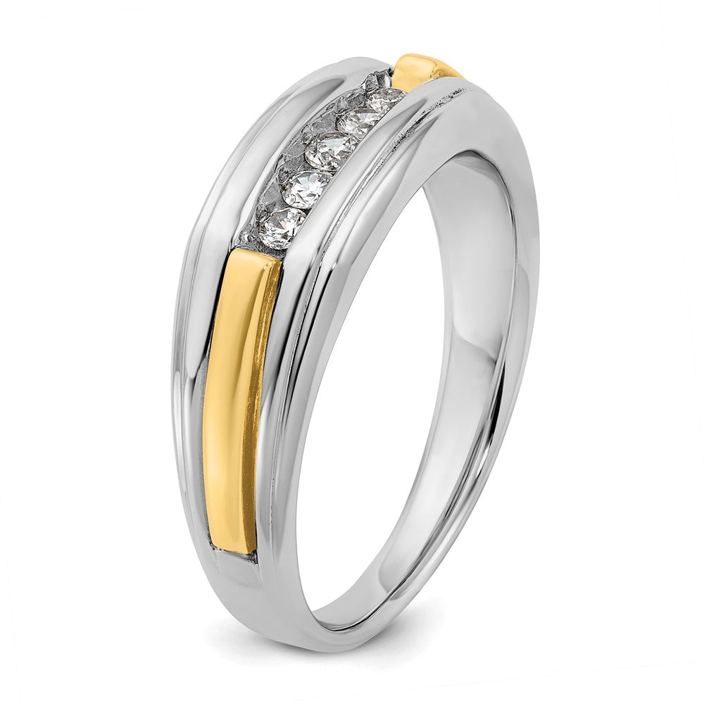 14k Two-tone Men's Polished and Grooved 5-Stone 1/4 Carat AA Quality Diamond Ring