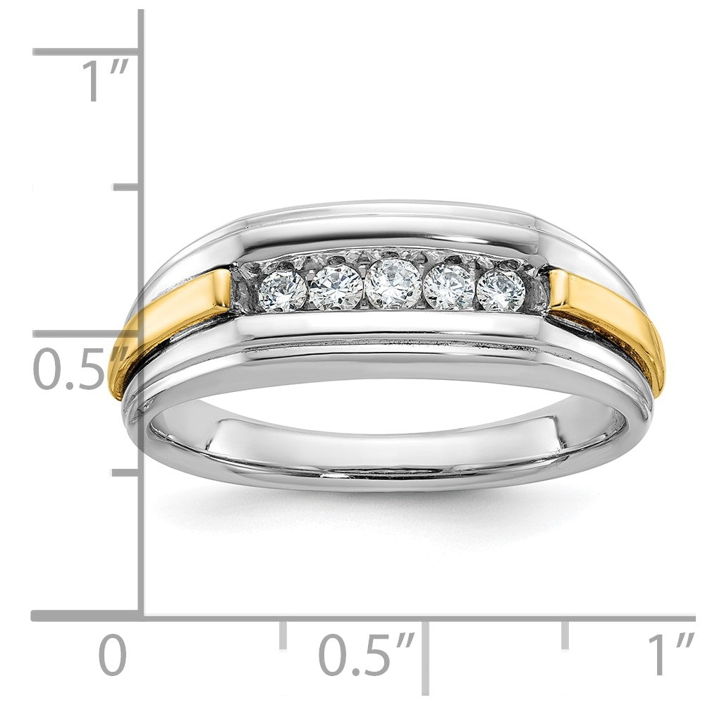 14k Two-tone Men's Polished and Grooved 5-Stone 1/4 Carat AA Quality Diamond Ring