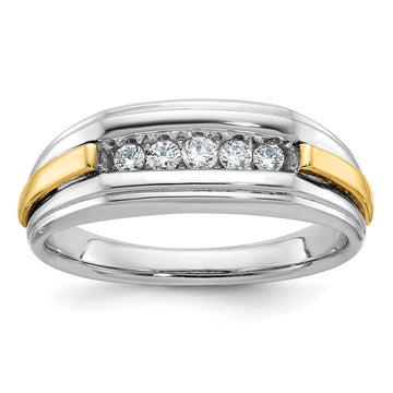 14k Two-tone Men's Polished and Grooved 5-Stone 1/4 Carat AA Quality Diamond Ring