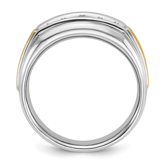 14k Two-tone 1/2 carat Lab Grown Diamond VS/SI+ G+ Complete Polished Satin and Grooved Five Stone Men's Ring